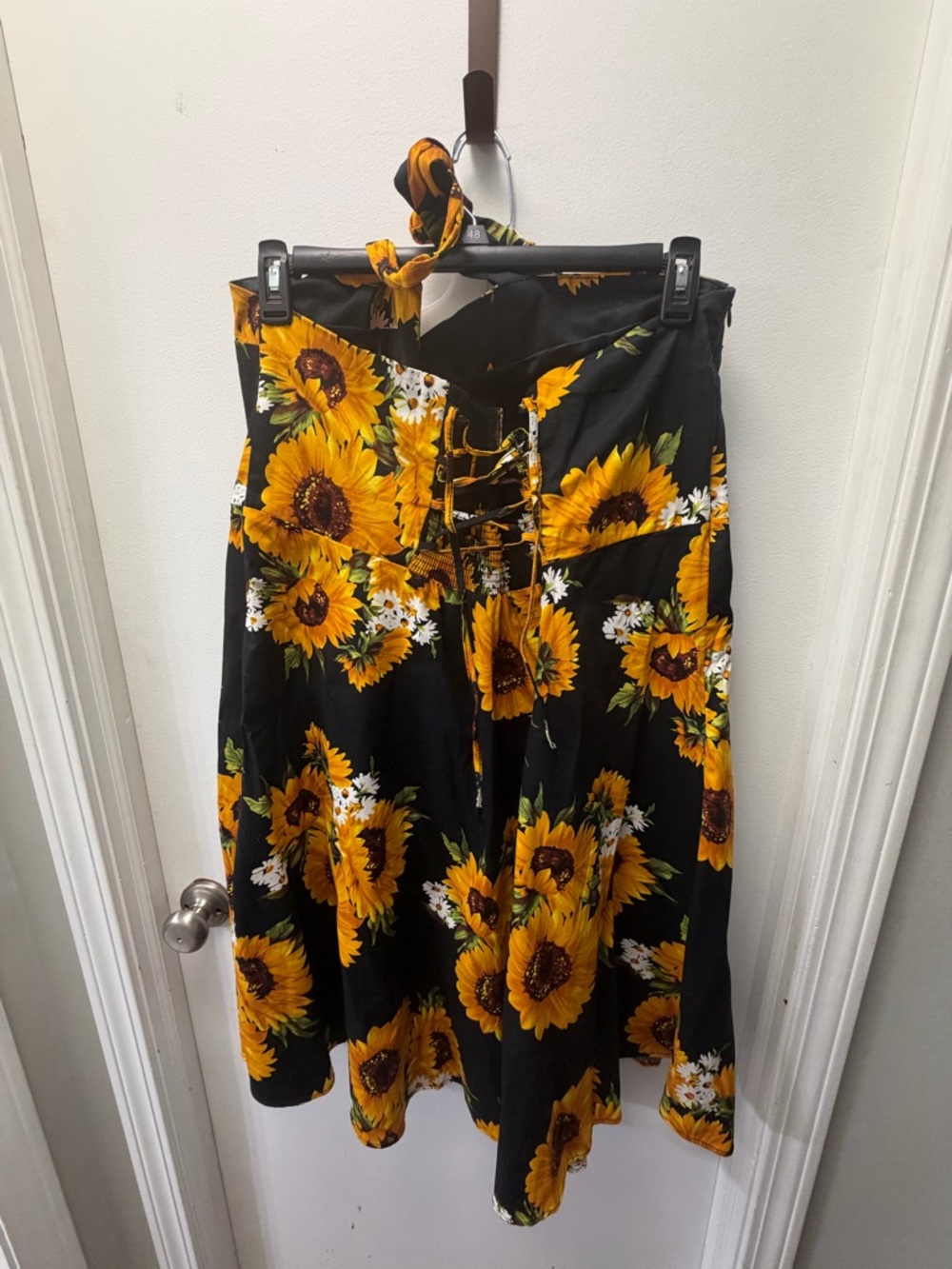 Sunflower Halter Midi Dress in Black & Yellow - Picture 3 of 4